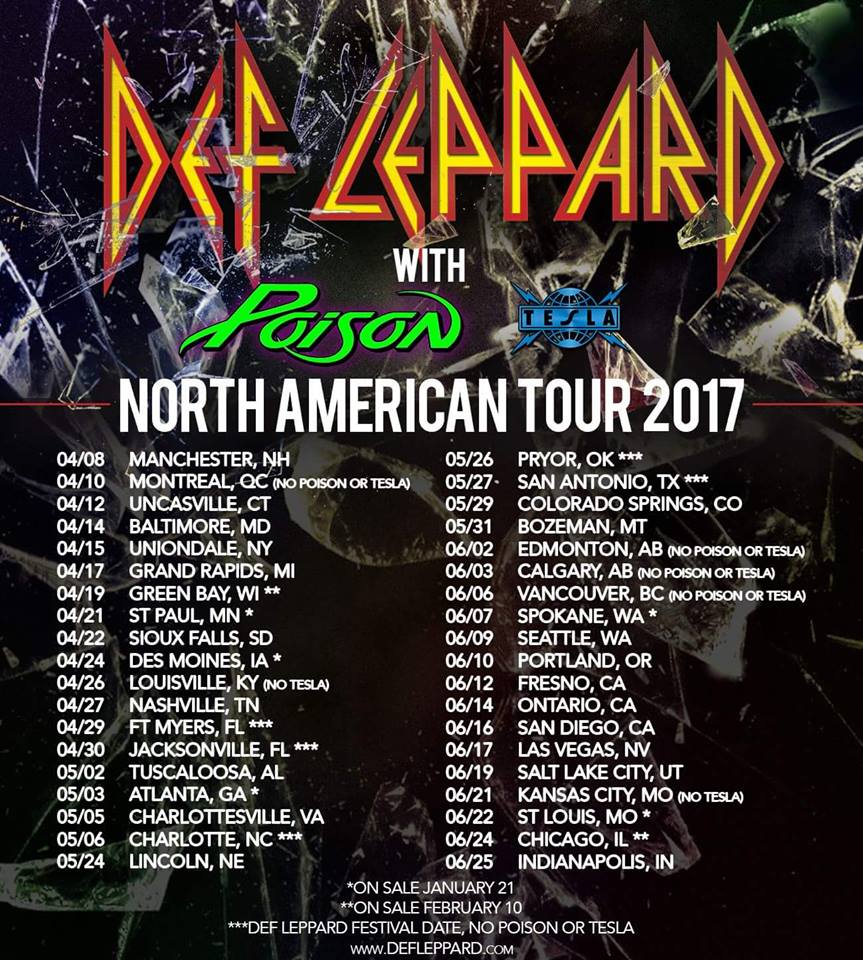 DEF LEPPARD ANNOUNCE NORTH AMERICAN TOUR WITH POISON AND TESLA BEGINS IN APRIL