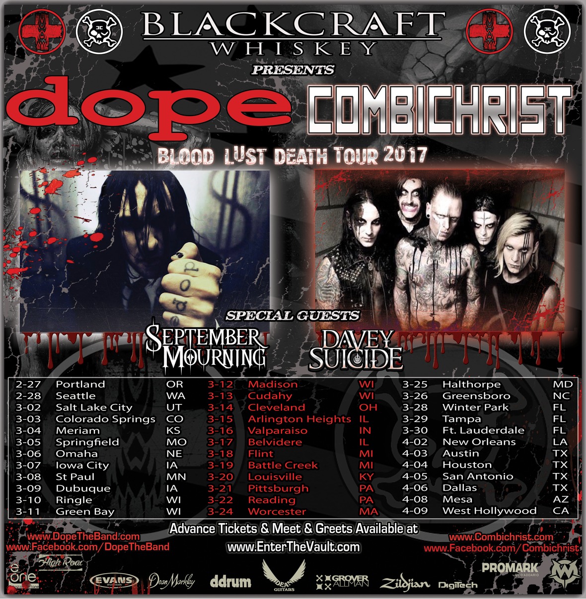 DOPE / Combichrist Announce Blood, Lust, Death 2017 Tour Sponsored by Black Craft Whiskey