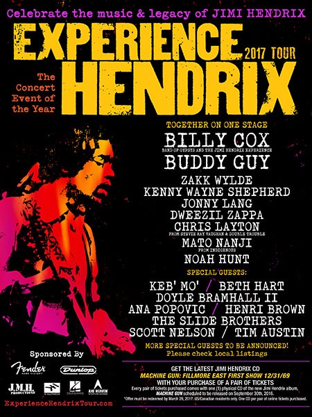 Get your tickets now for the 2017 Experience Hendrix Tour coming to a city near you February 17-March 26, 2017