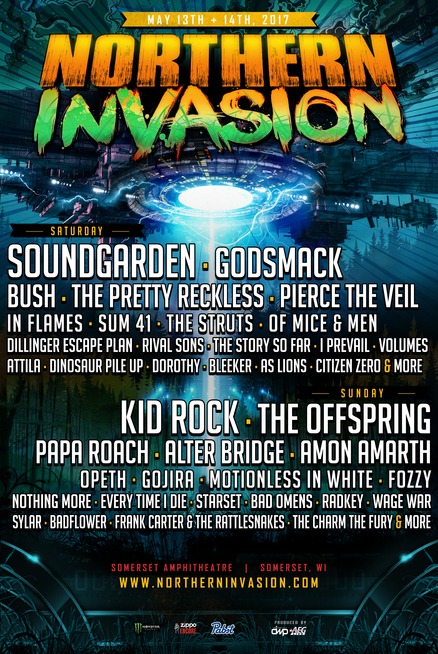 Northern Invasion Daily Band Lineups & Single Day Tickets Announced For May 13 & 14 Festival In Somerset, WI With Soundgarden, Kid Rock, Godsmack, The Offspring & Many More